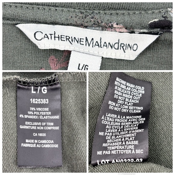 Catherine Malandrino Olive Green Floral Print Long Sleeve Sweatshirt, Large - Picture 16 of 16